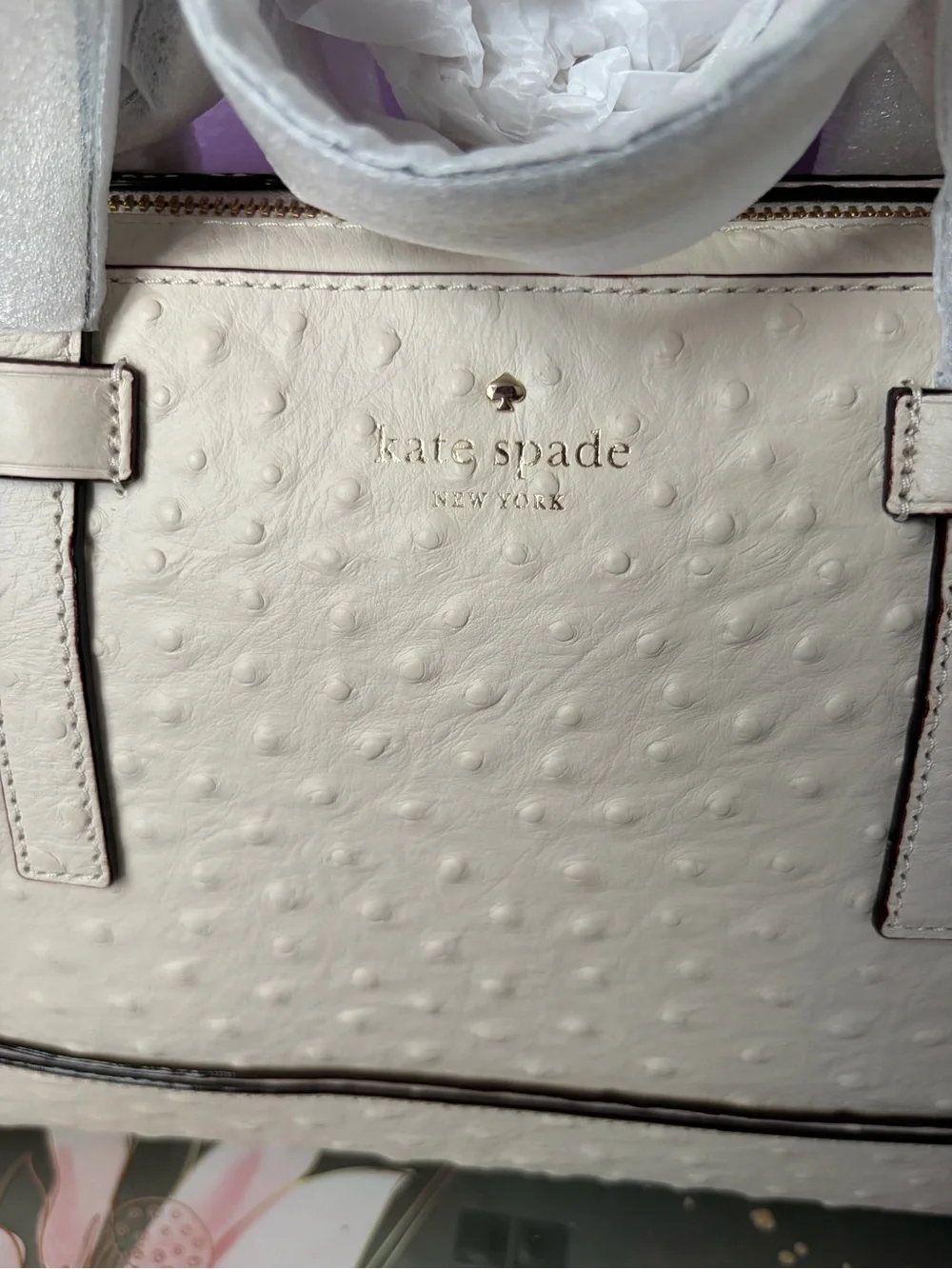Kate Spade Cream Ostrich-Embossed Dome Satchel